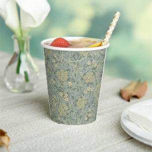 William Morris Jasmine Blue Green Botanical Art Paper Cups