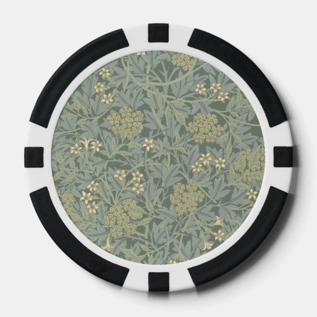 William Morris Jasmine Blue Green Botanical Art Poker Chips (Front)