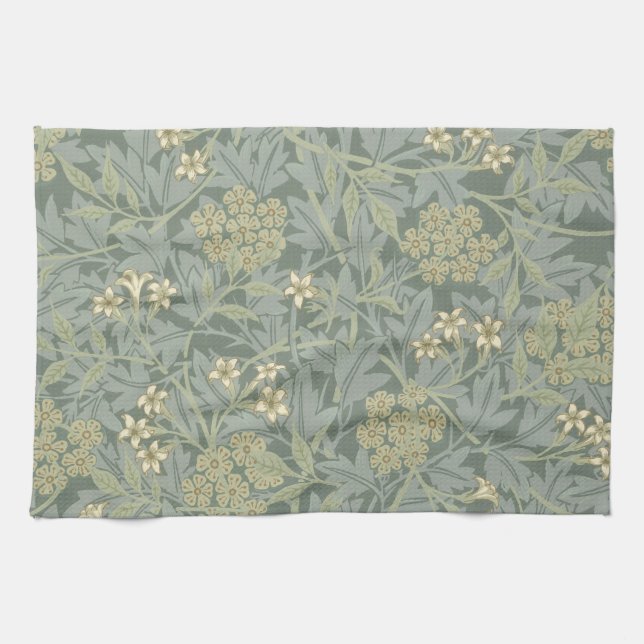 William Morris Jasmine Blue Green Botanical Art Tea Towel (Horizontal)