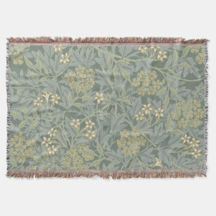 William Morris Jasmine Blue Green Botanical Art Throw Blanket