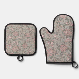 William Morris Jasmine Flower Pattern Oven Mitt & Pot Holder Set