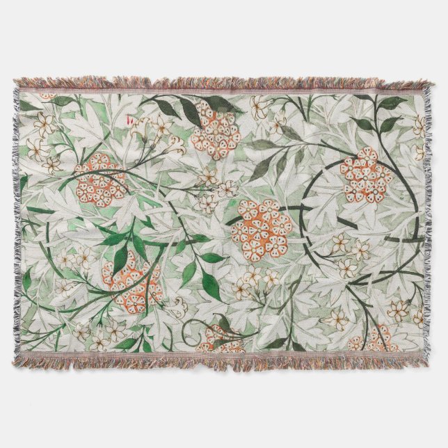 William Morris Jasmine Flower Throw Blanket (Front)