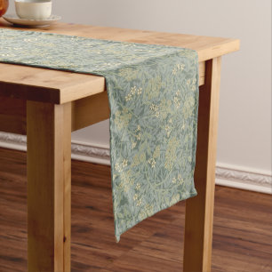 William Morris Jasmine Flowers Blossoms Green Long Table Runner