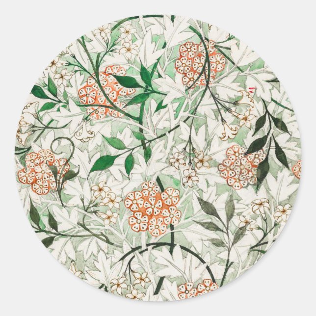 William Morris Jasmine Garden Flower Classic Classic Round Sticker (Front)