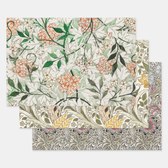 William Morris Jasmine Garden Flower Classic Wrapping Paper Sheet (Set)