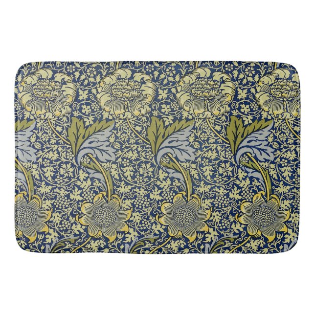 William Morris Kennet Floral Wallpaper Blue Bath Mat (Front)