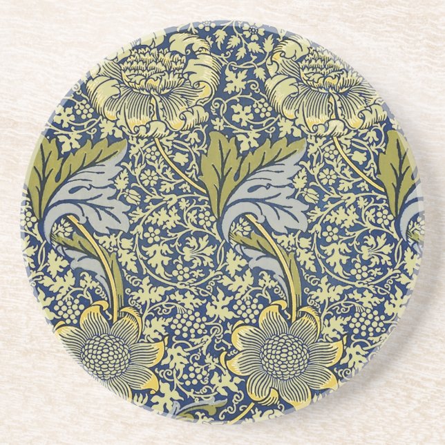 William Morris Kennet Floral Wallpaper Blue Coaster (Front)