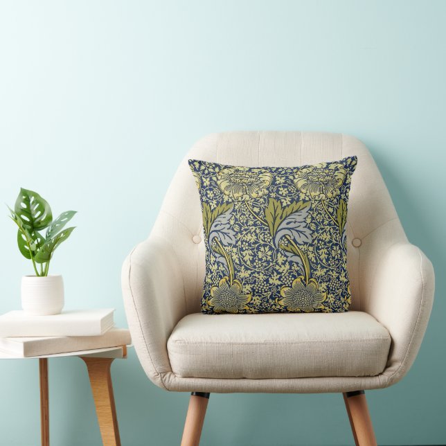William Morris Kennet Floral Wallpaper Blue Cushion (Chair)