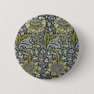 William Morris Kennet Floral Wallpaper Blue Gold 6 Cm Round Badge