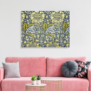 William Morris Kennet Floral Wallpaper Blue Gold Canvas Print
