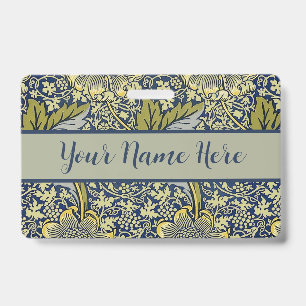 William Morris Kennet Floral Wallpaper Blue Gold ID Badge