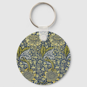 William Morris Kennet Floral Wallpaper Blue Gold Key Ring