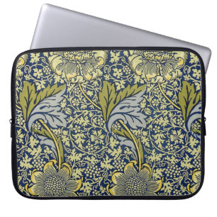 William Morris Kennet Floral Wallpaper Blue Gold Laptop Sleeve