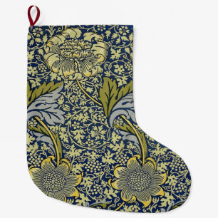 William Morris Kennet Floral Wallpaper Blue Gold Large Christmas Stocking