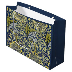 William Morris Kennet Floral Wallpaper Blue Gold Large Gift Bag