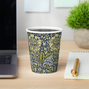 William Morris Kennet Floral Wallpaper Blue Gold Paper Cups