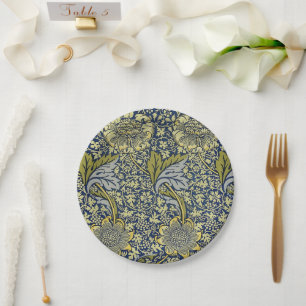 William Morris Kennet Floral Wallpaper Blue Gold Paper Plate