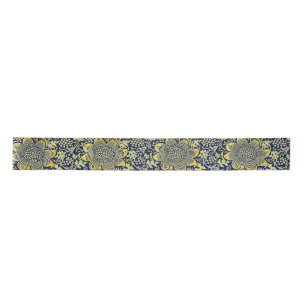 William Morris Kennet Floral Wallpaper Blue Gold Satin Ribbon