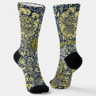 William Morris Kennet Floral Wallpaper Blue Gold Socks