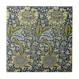 William Morris Kennet Floral Wallpaper Blue Gold Tile
