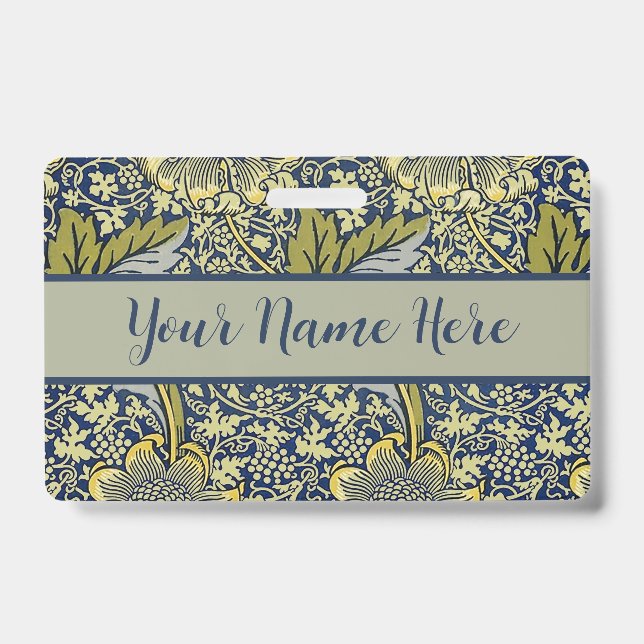 William Morris Kennet Floral Wallpaper Blue ID Badge (Front)