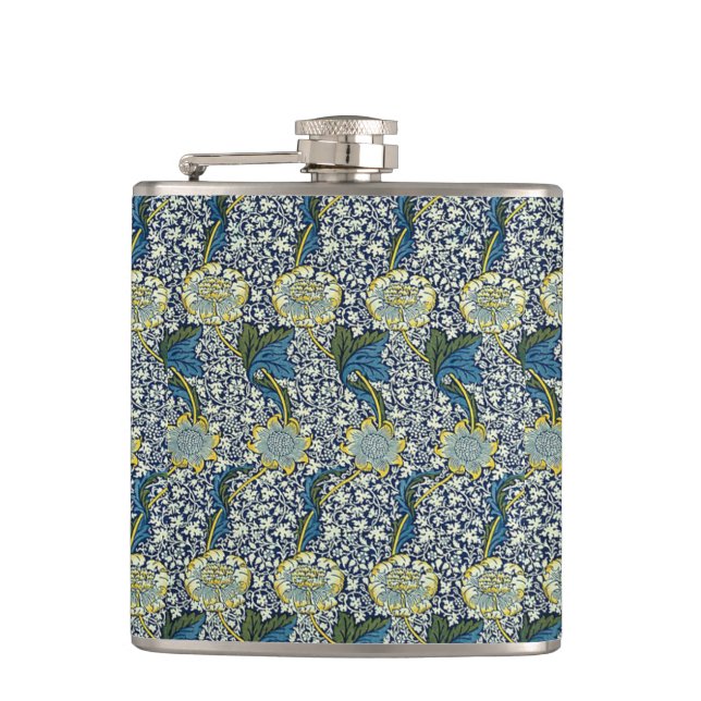 William Morris Kennet Pattern (Blue) Hip Flask (Front)