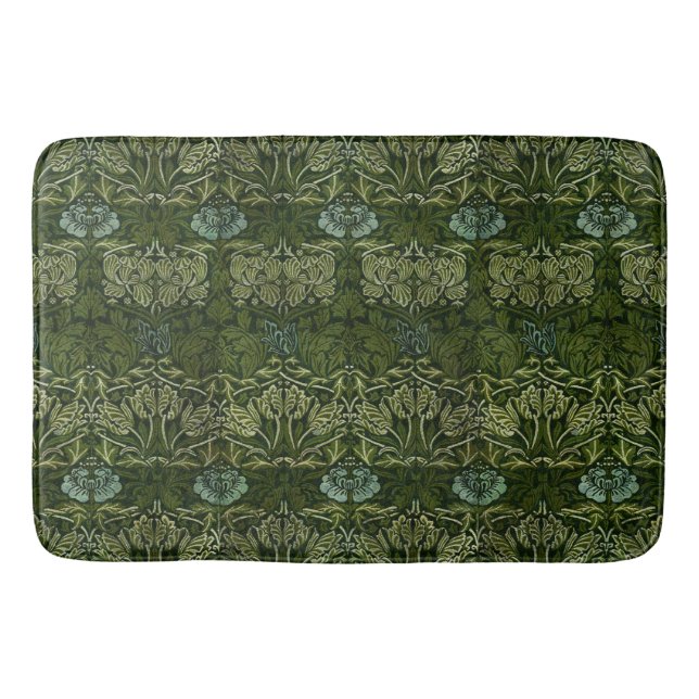 William Morris Large Green Tulip Rose Wallpaper Bath Mat (Front)
