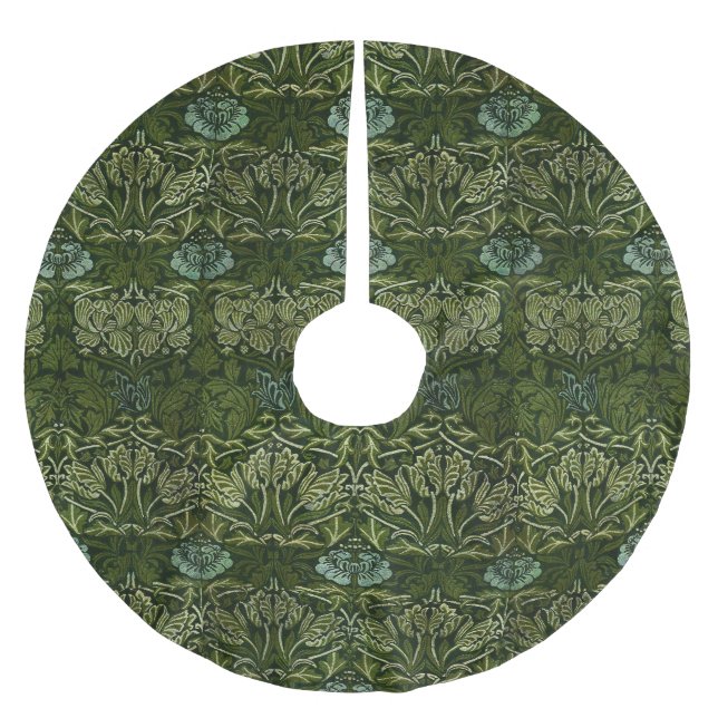 William Morris Large Green Tulip Rose Wallpaper Brushed Polyester Tree Skirt (Front)