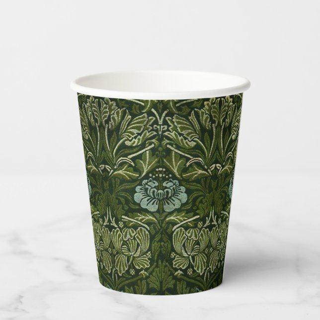 William Morris Large Green Tulip Rose Wallpaper Paper Cups (Back)