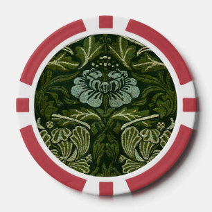 William Morris Large Green Tulip Rose Wallpaper Poker Chips