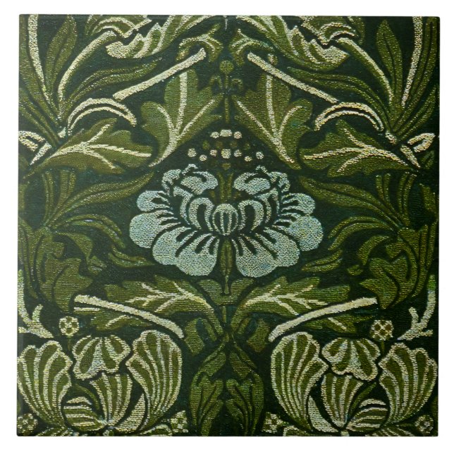 William Morris Large Green Tulip Rose Wallpaper Tile (Front)