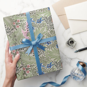 William Morris Larkspur Floral Foliage Pink Green Wrapping Paper