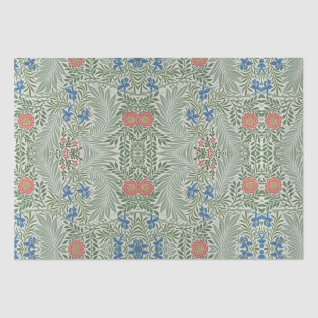 William Morris Larkspur Floral Green Pink Blue  Tissue Paper (Front)