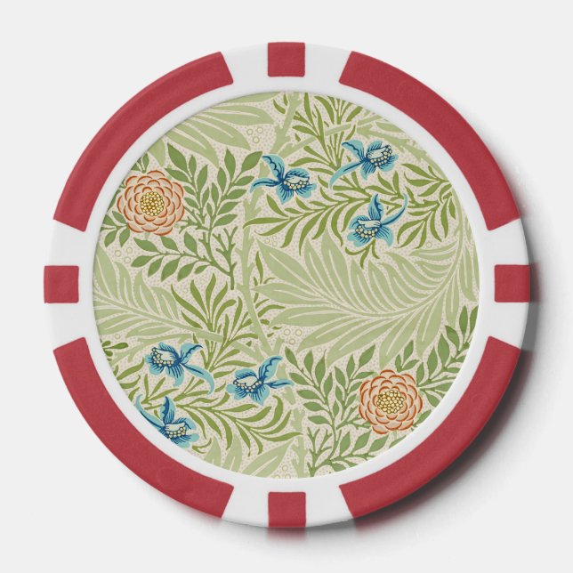 William Morris Larkspur Floral Pattern Poker Chips (Front)