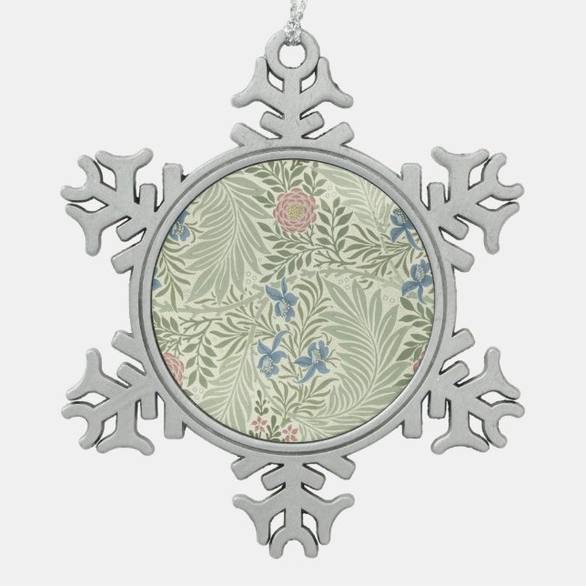 William Morris Larkspur Floral Wallpaper Snowflake Pewter Christmas Ornament (Front)