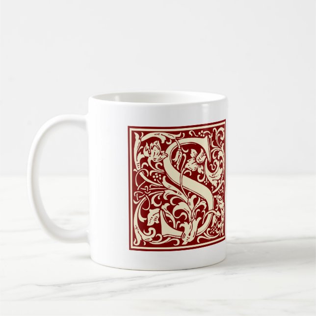 William Morris Letter S Monogram Initial Red Coffee Mug (Left)