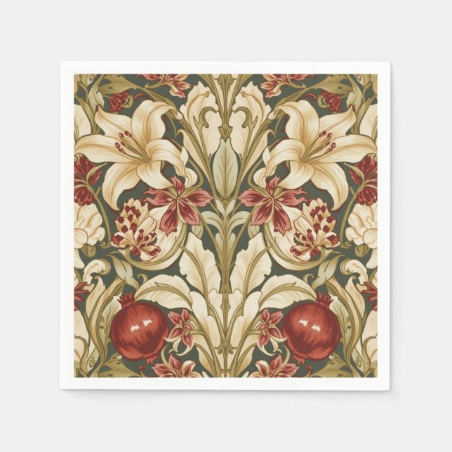 William Morris Lily and Pomegranate Floral pattern Napkin (Front)