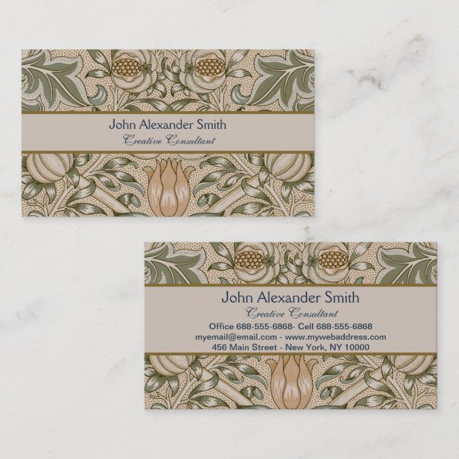 William Morris Lily and Pomegranate Flower Pattern Business Card (Front/Back)