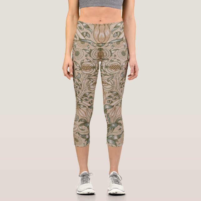 William Morris Lily and Pomegranate Flower Pattern Capri Leggings (Front)
