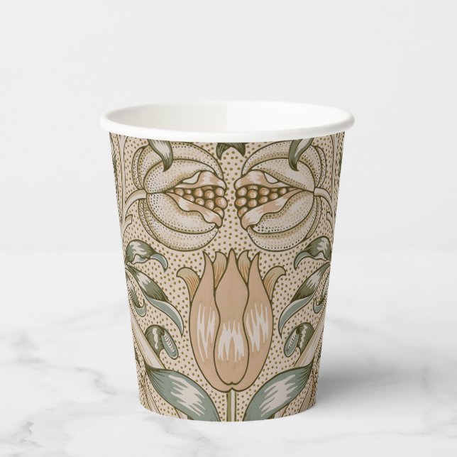 William Morris Lily and Pomegranate Flower Pattern Paper Cups (Left)