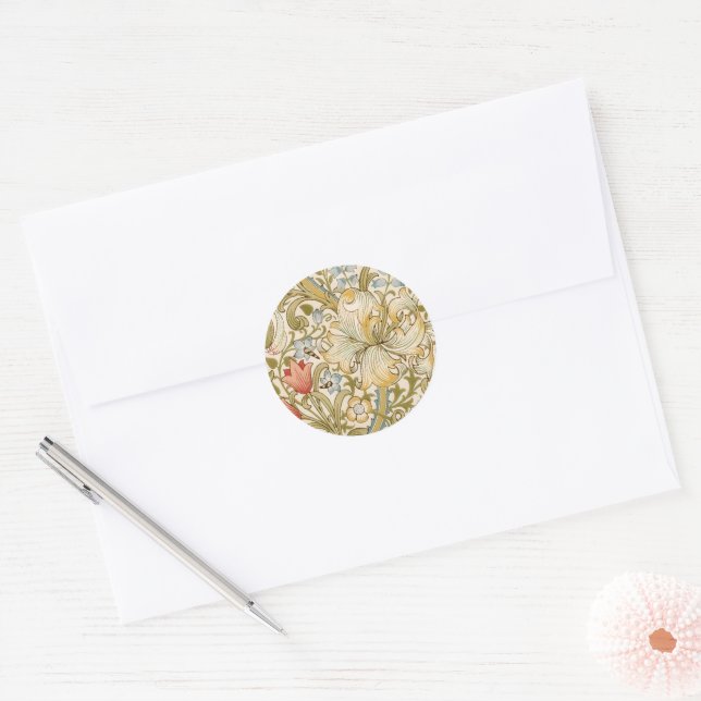 William Morris Lily Art Nouveau Floral Pattern Classic Round Sticker (Envelope)
