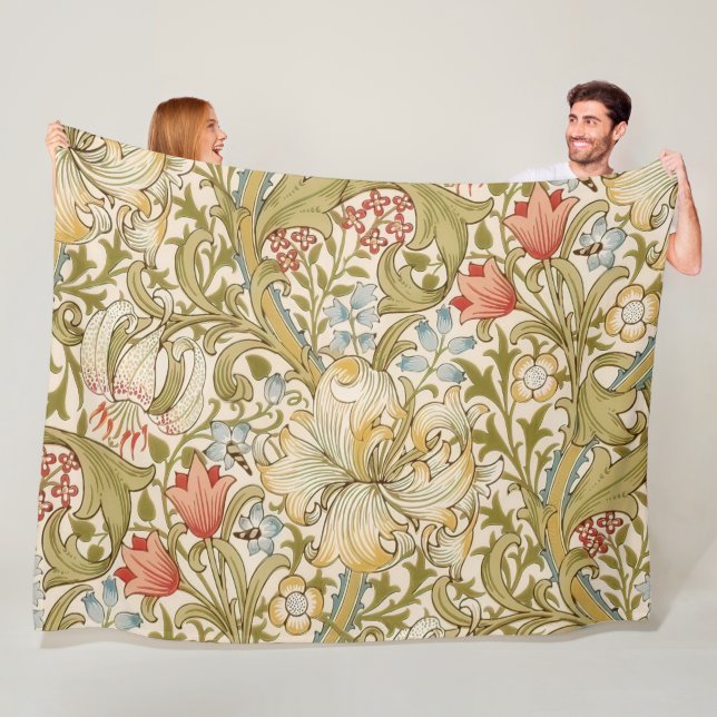 William Morris Lily Art Nouveau Floral Pattern Fleece Blanket (In Situ)