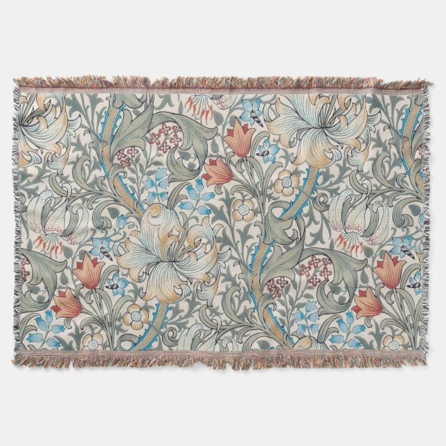 William Morris Lily Art Nouveau Floral Pattern Throw Blanket (Front)