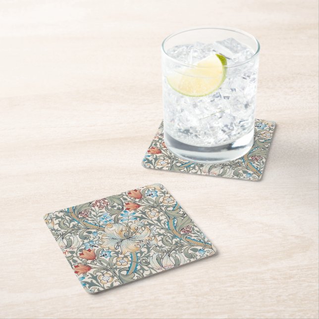 William Morris Lily Art Nouveau Square Paper Coast Square Paper Coaster (Insitu)