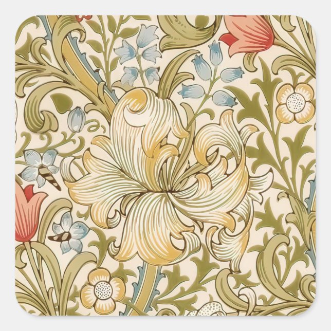 William Morris Lily Art Nouveau Square Sticker (Front)