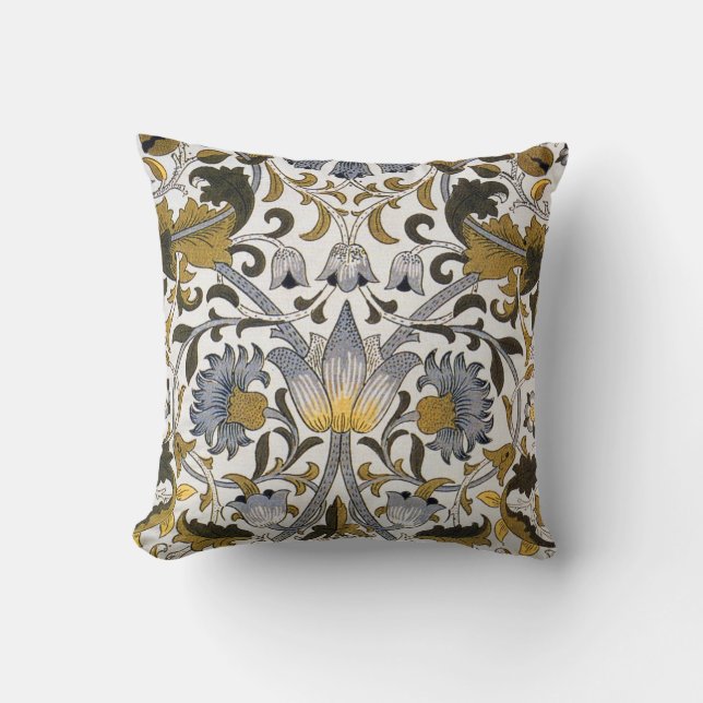 William Morris Lodden Floral Pattern: Blue Gold  Cushion (Front)