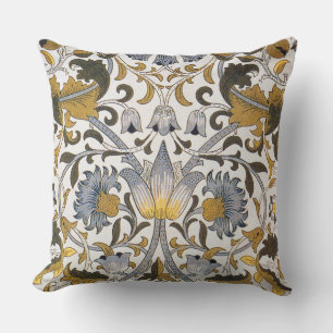 William Morris Lodden Floral Pattern: Blue Gold Cushion
