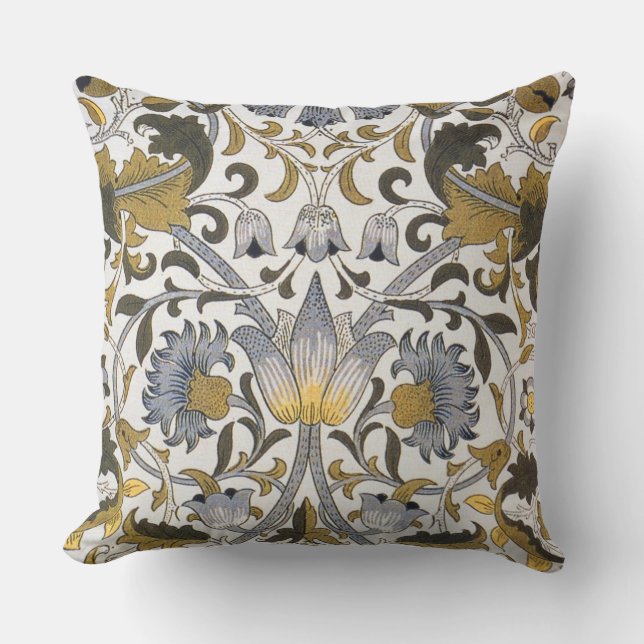 William Morris Lodden Floral Pattern: Blue Gold  Cushion (Front)