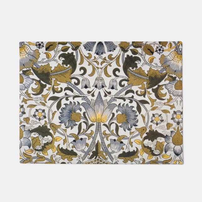 William Morris Lodden Floral Pattern: Blue Gold  Doormat (Front)