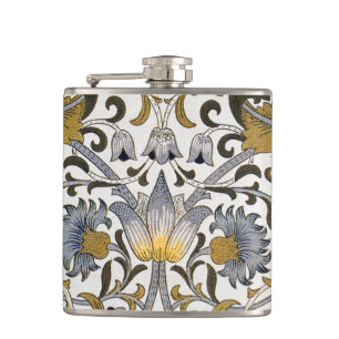William Morris Lodden Floral Pattern: Blue Gold Hip Flask